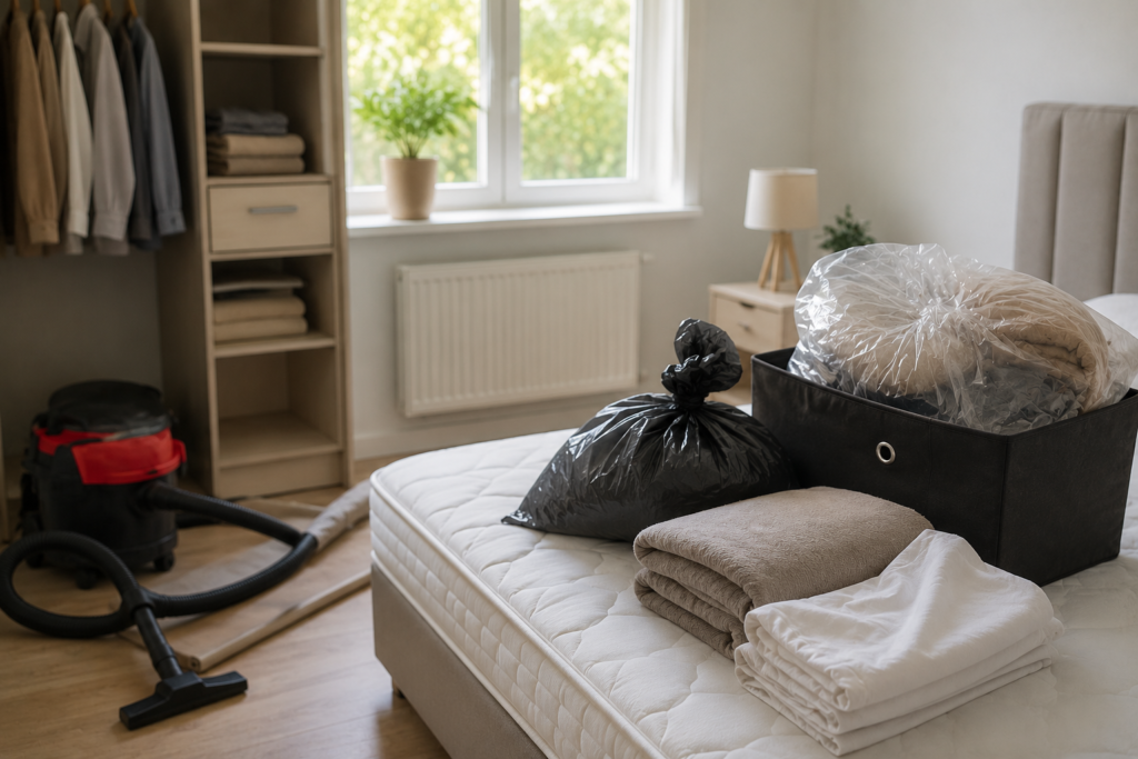 Préparation avant une intervention contre les punaises de lit dans une chambre