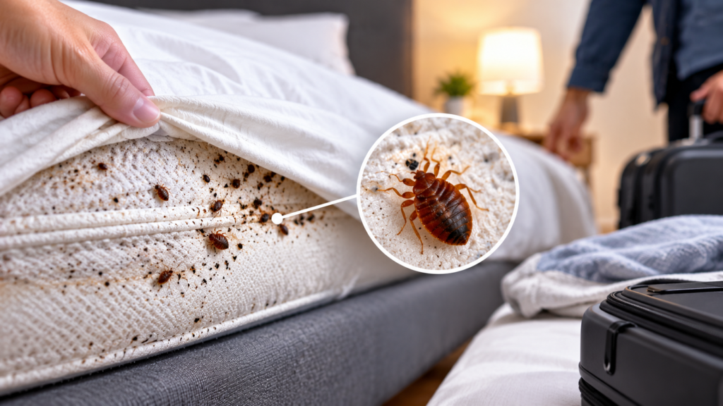 Inspection d’un matelas infesté par des punaises de lit
